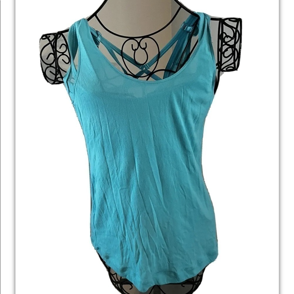 Lululemon Athletica No Limits Tank Top Sz 4 Aqua Blue Chevron Built In Bra